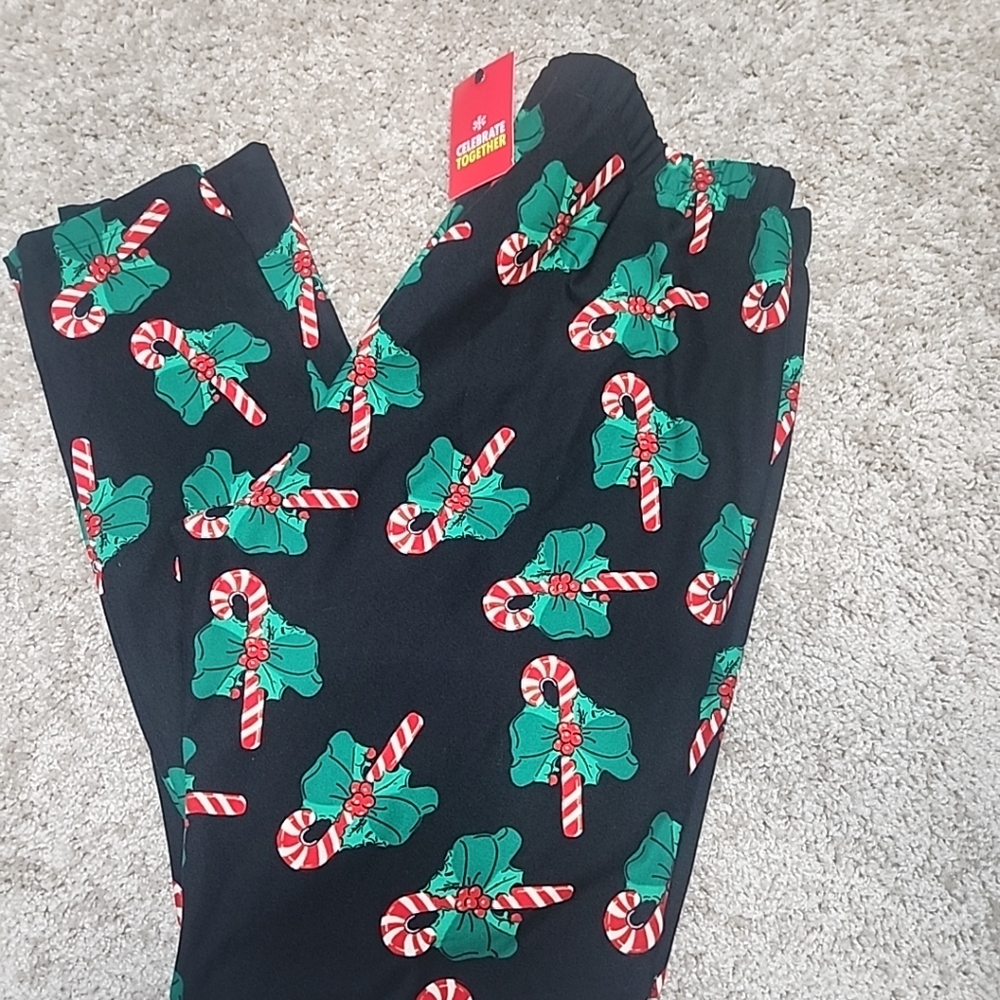 CELWBRATE TOGETHER Candy Cane WOMEN Print Leggings SZ L - Picture 2 of 7